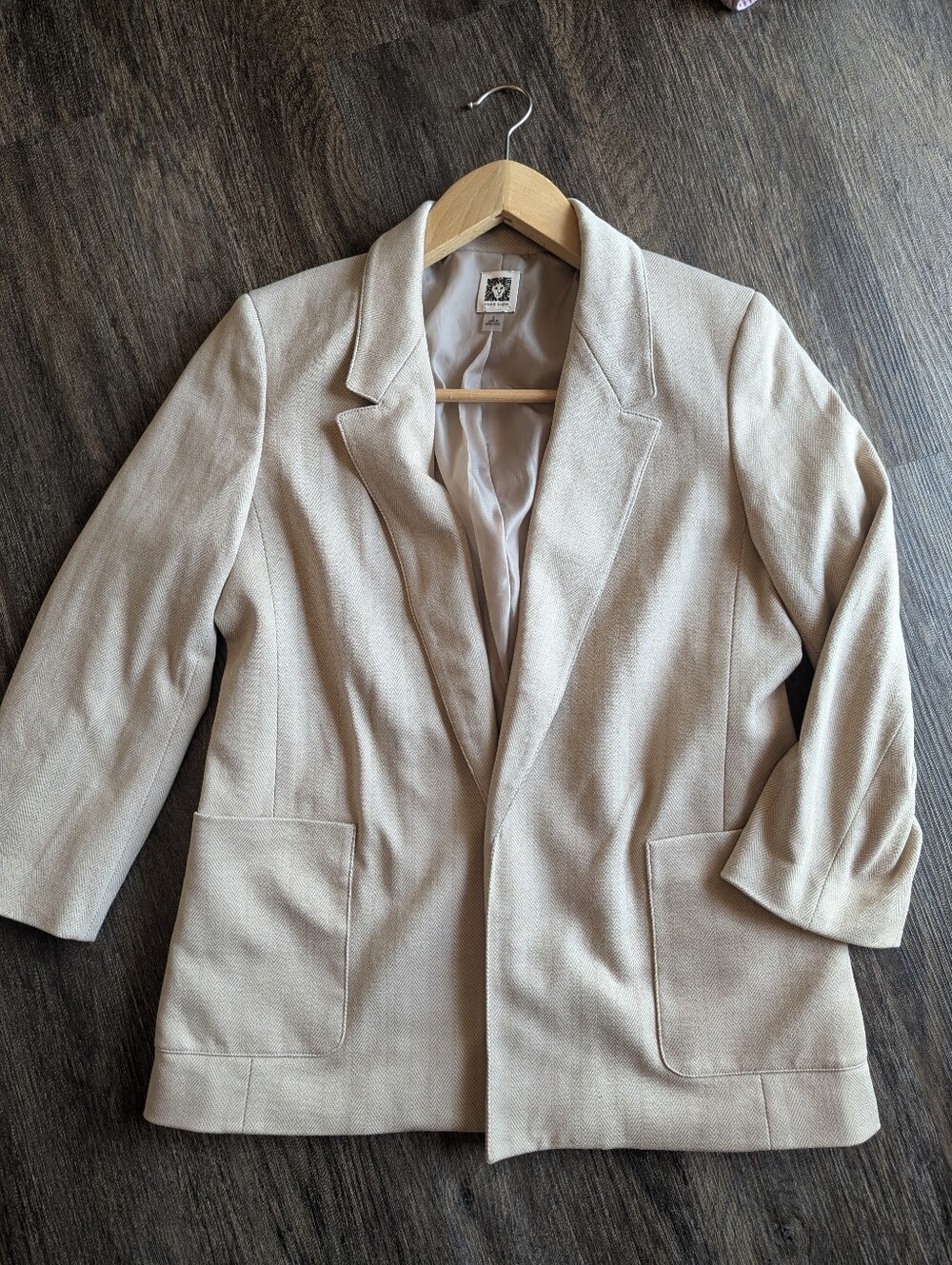 Women's Ann Klein Cream Tailored Blazer Jacket - Classic Open Front